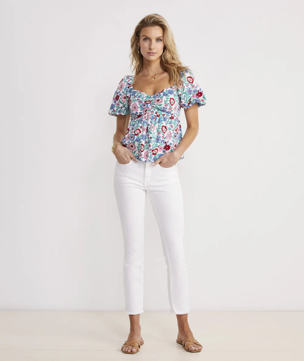 White Tisbury Floral Puff-Sleeve Top