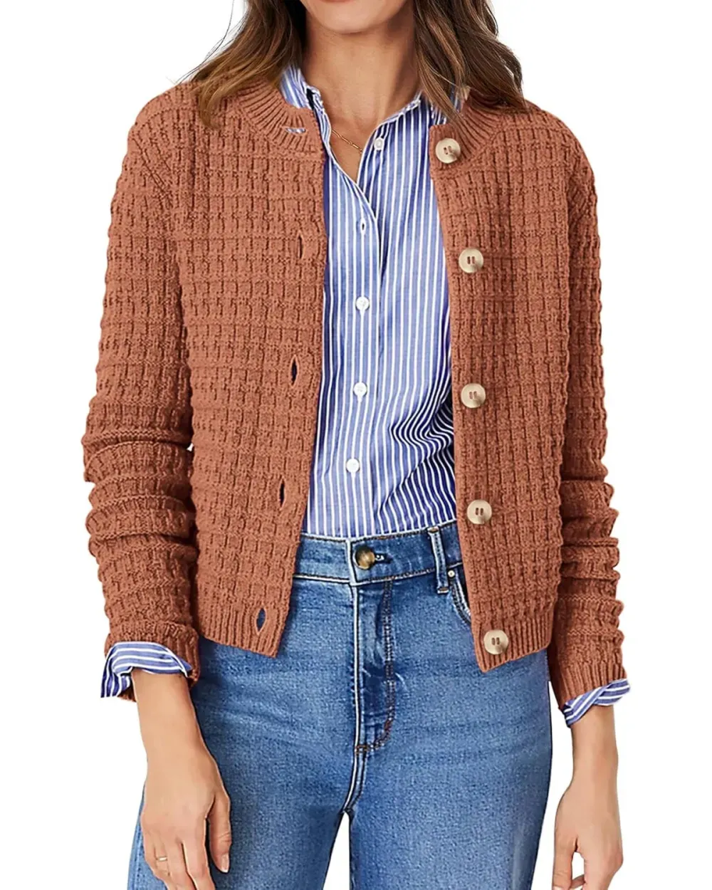 Women's Knit Cardigan Sweaters Casual Long Sleeve Open Front Button Down Trendy Jackets Outerwear