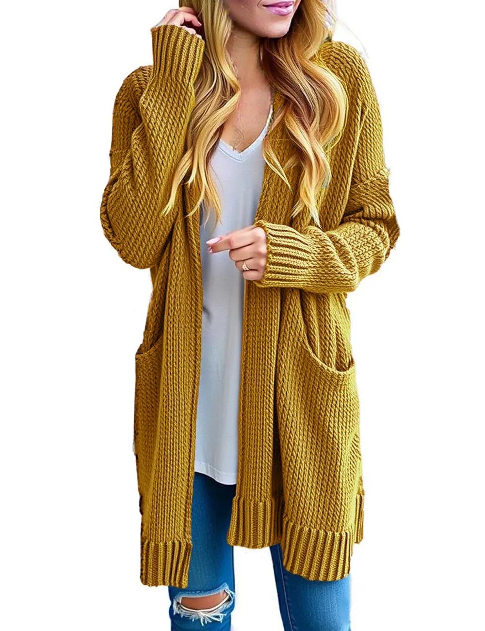 Women's Long Sleeve Knit Sweater Open Hooded Cardigan Jacket