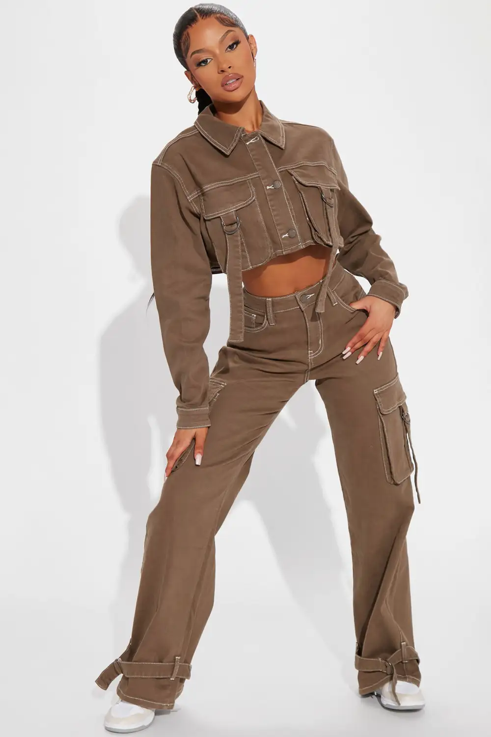 Love Hurts Cargo Denim Jacket - Olive