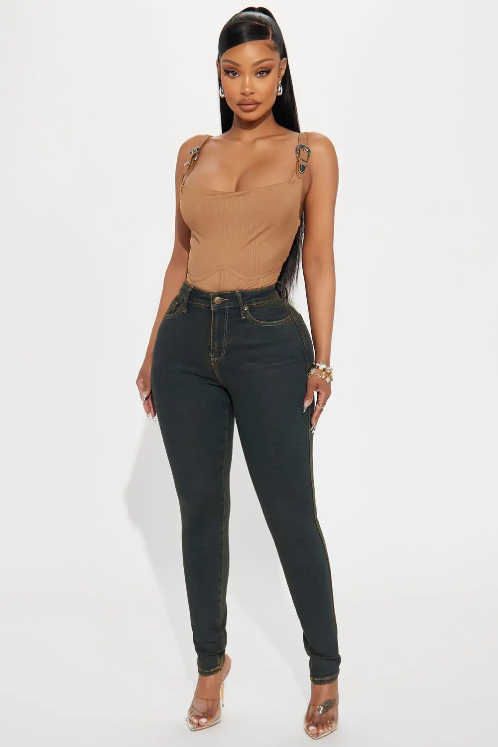Clementine Coated Stretch Skinny Jeans - Brown