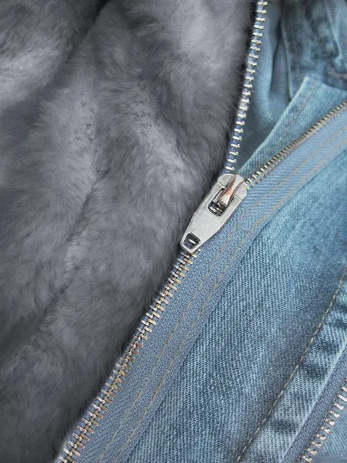 Short denim jacket with fur A
