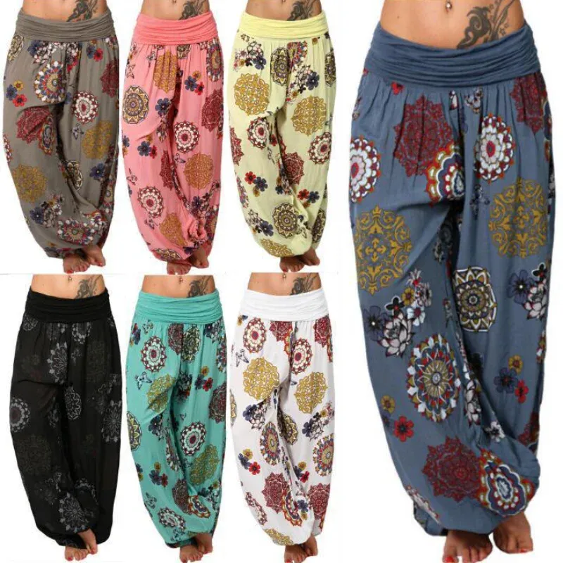 Featured Flowers Pattern Printed Harem Casual Pants