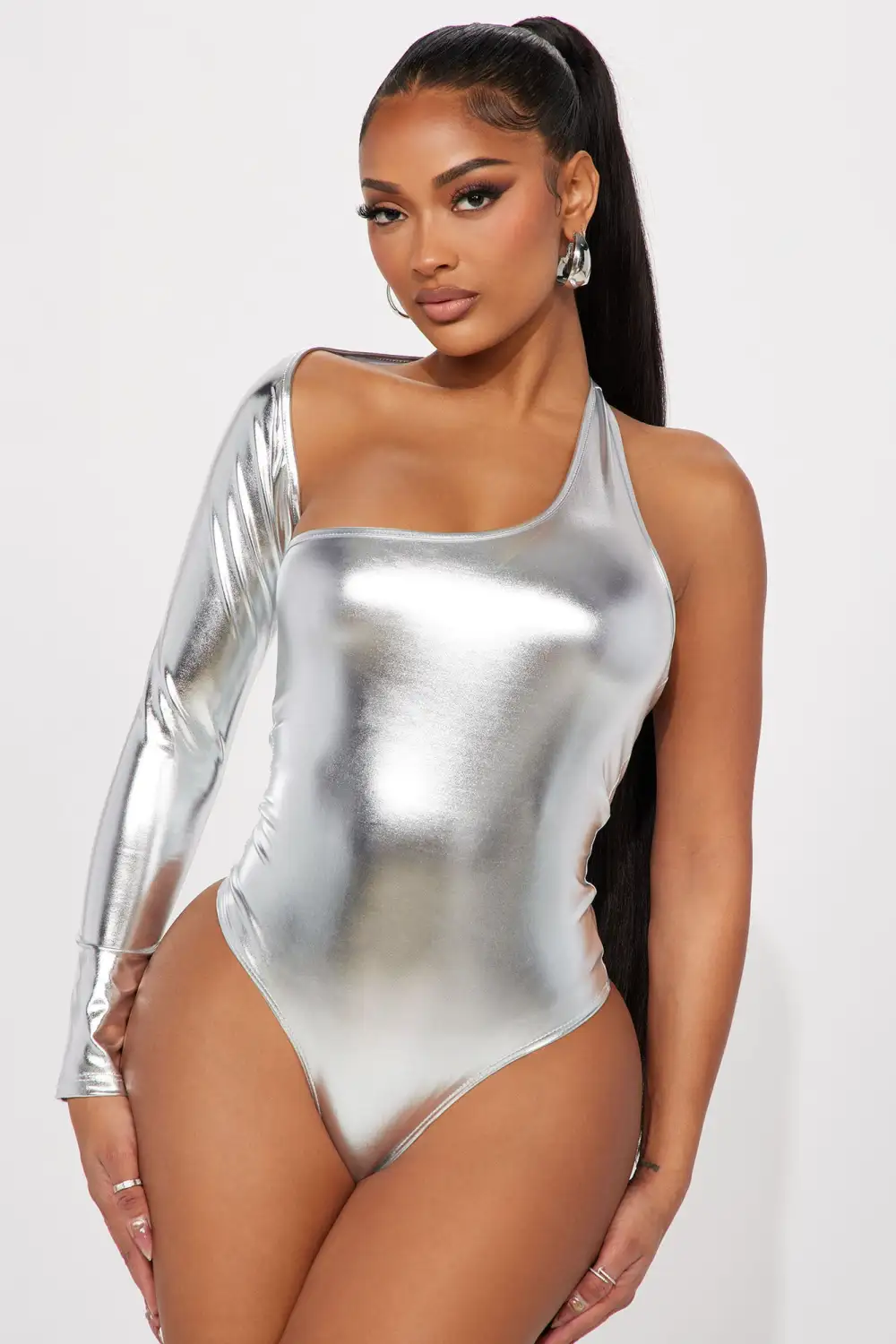Your Addiction Metallic Bodysuit - Silver
