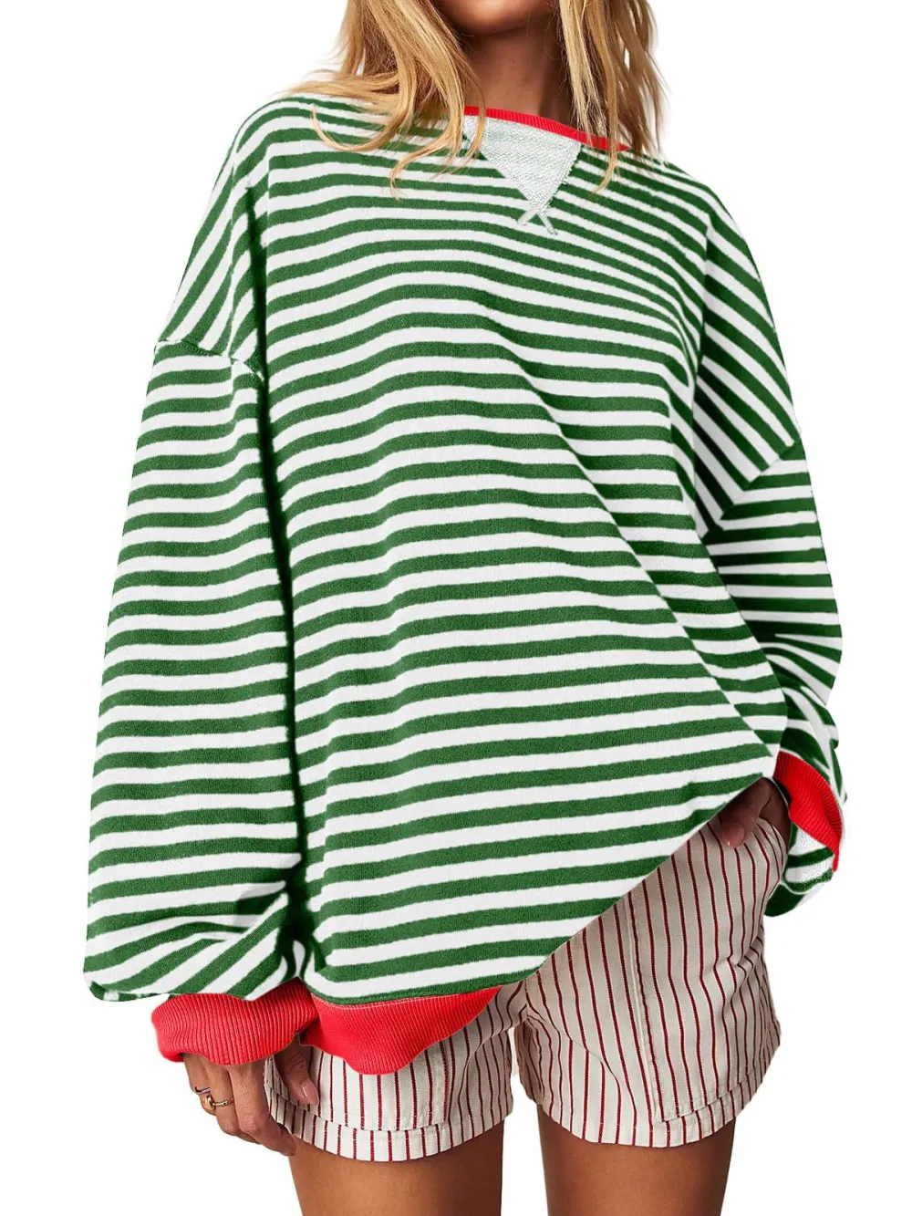 Women’s Polyester Loose Striped Sweatshirt