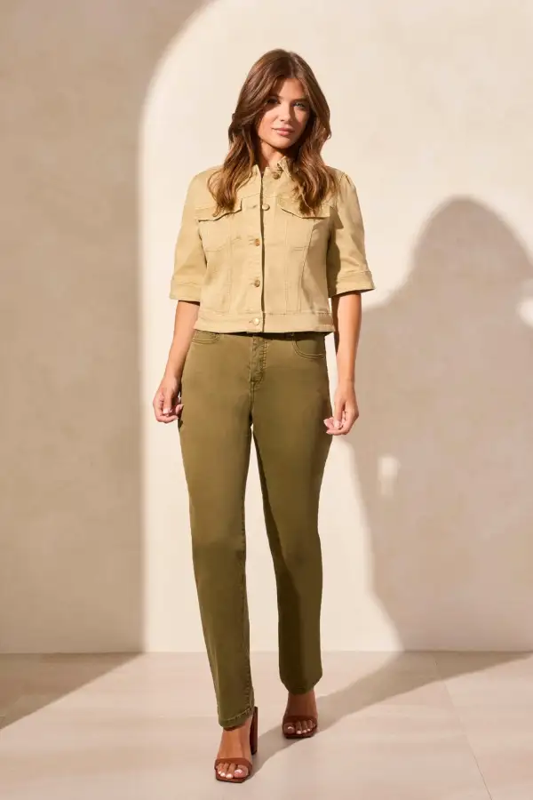 Comfort Stretch Elbow-Sleeve Denim Jacket-Nudeolive