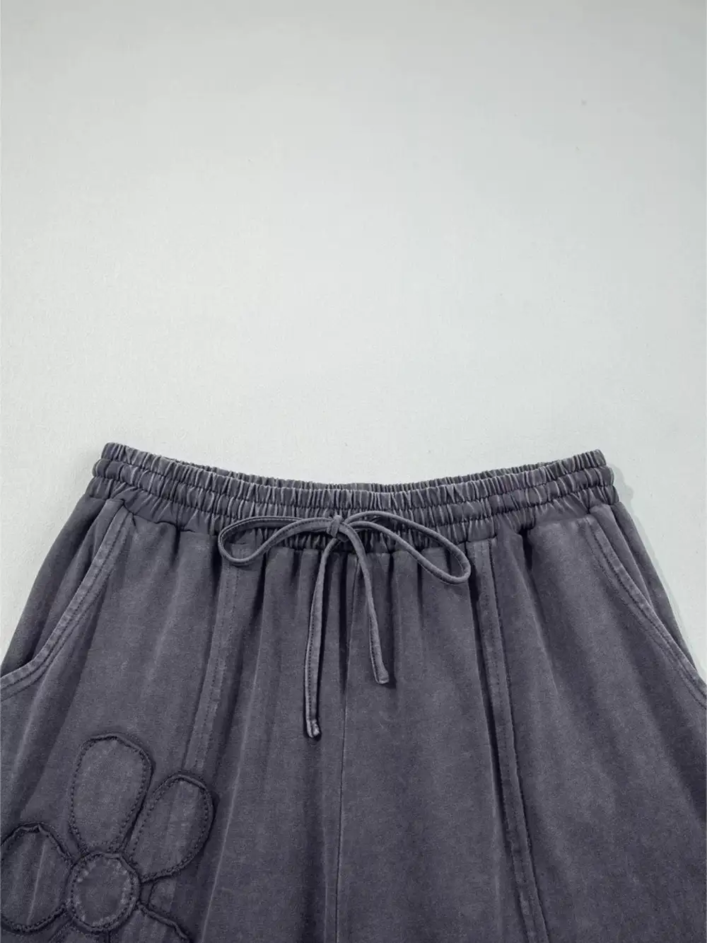 Flower Patch Mineral Washed Terry Knit Cropped Wide Leg Pants
