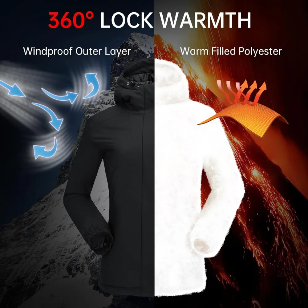 Women's Waterproof Mountain Ski Snow Jacket with Fleece Outdoor Windproof Raincoat Hooded for Fall and Winter