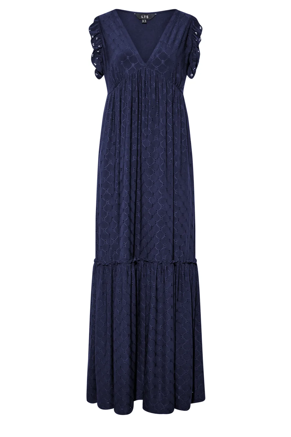 LTS Tall Navy Blue Broderie Anglaise Frill Maxi Dress