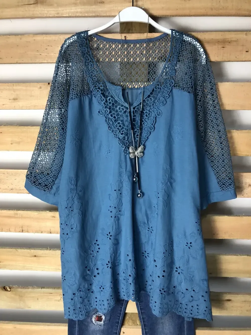 Woman Fashion Openwork Lace Shirt Tops Blouse