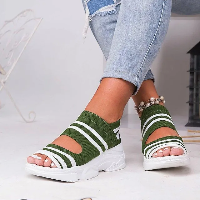 Women's Sandals Wedge Sandals Platform Sandals Plus Size Outdoor Daily Wedge Heel Open Toe Sporty Casual Preppy Tissage Volant Loafer Striped Black Yellow Blue