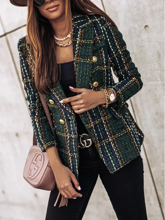 Women'S Set Long Sleeve Double Breasted Printed Set Small Jacket