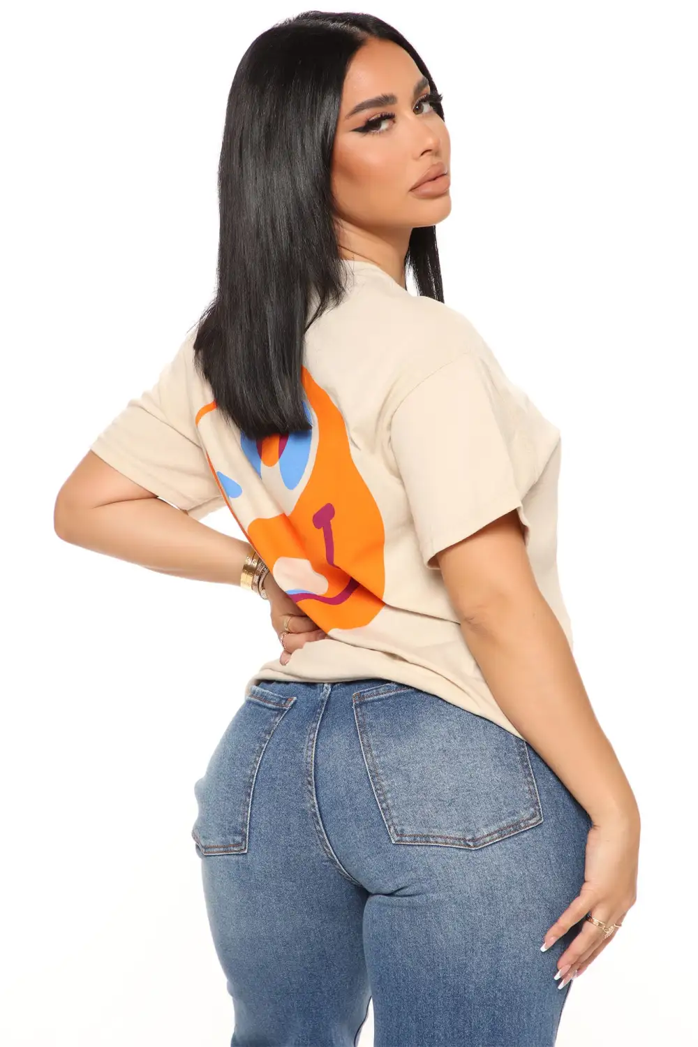 Good Vibes Smiley Face Tee - Nude