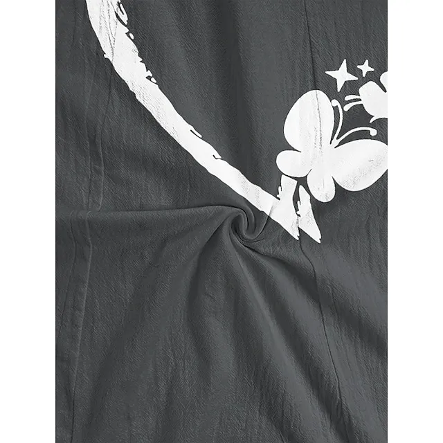 Women's T shirt Tee Cotton 100% Cotton Butterfly Heart pea green Black White Basic Print Short Sleeve Home Daily Date Basic Round Neck Regular Fit T-shirt Sleeve Summer