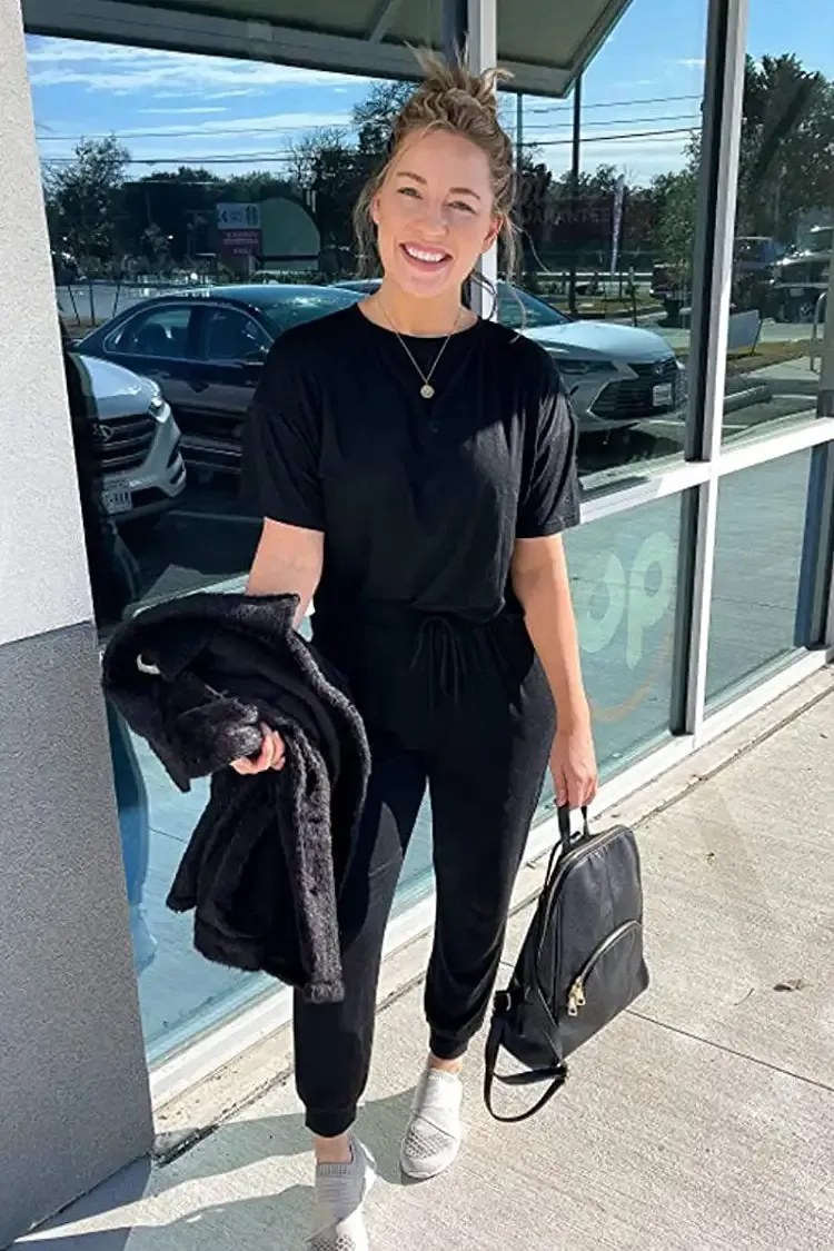 Two Piece Outfit Short Sleeve  Pullover Tops Tracksuits