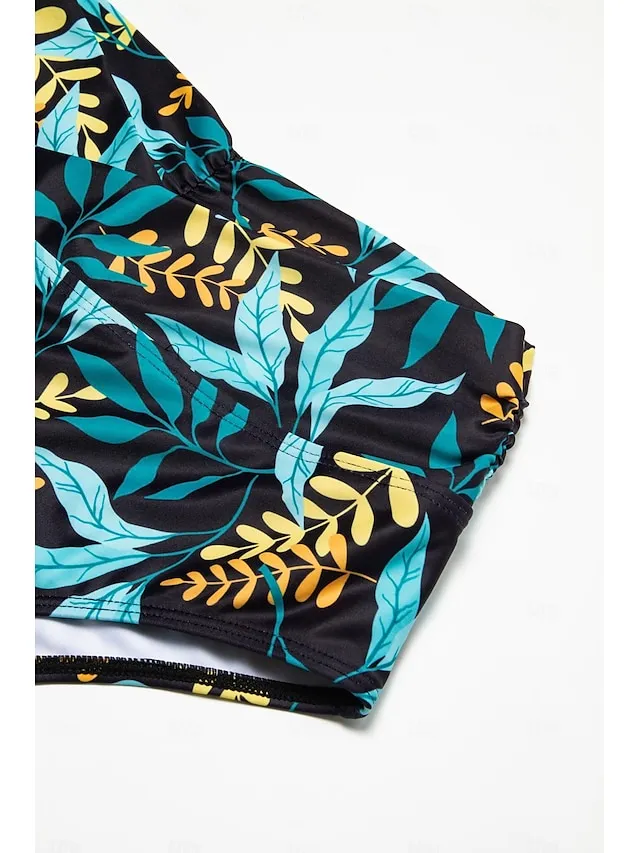 Floral Print Smocked Bikini Swimsuit