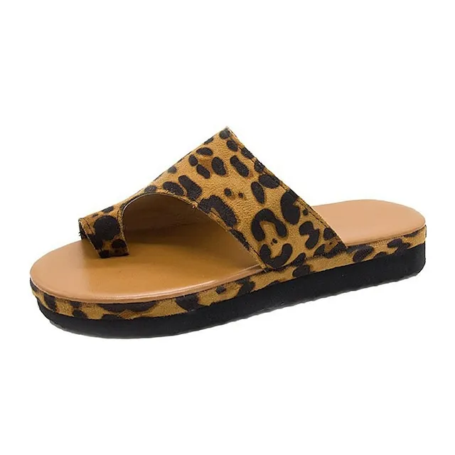 Women's Sandals Flat Sandals Orthopedic Sandals Bunion Sandals Outdoor Slippers Outdoor Daily Beach Summer Flat Heel Open Toe Casual Minimalism PU Leather Faux Leather Loafer Solid Color Leopard