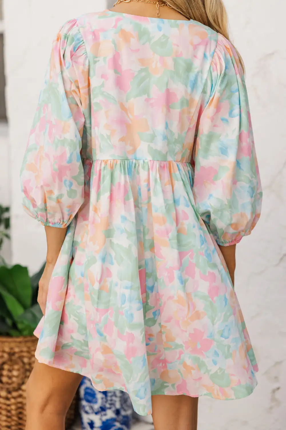 Through The Years Blue Watercolor Babydoll Dress