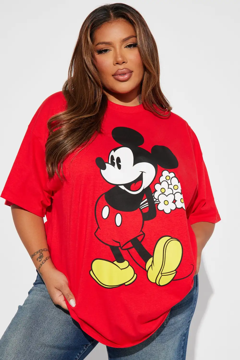 Mickeys Flowers Graphic Tee - Red