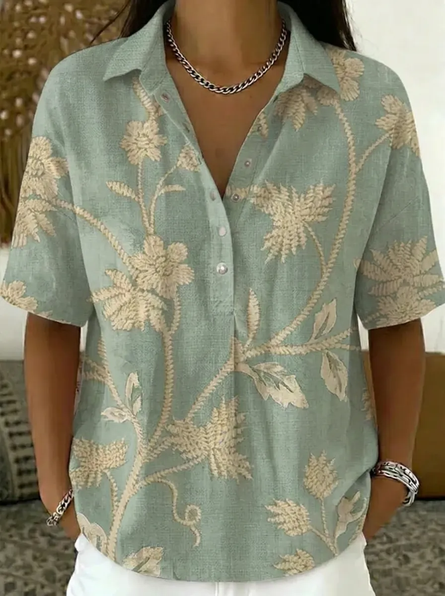 Women's Nashville Floral Botanical Printed V-neck Shirt