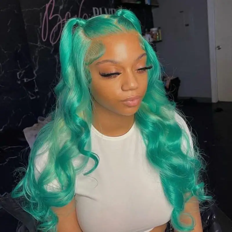 Mint Green 13x6 Transparent Lace Wig 100% Virgin Human Hair