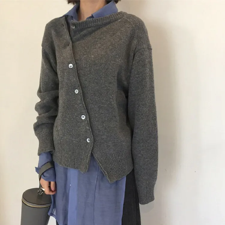 Button Down Asymmetric Casual Comfy Knitwear