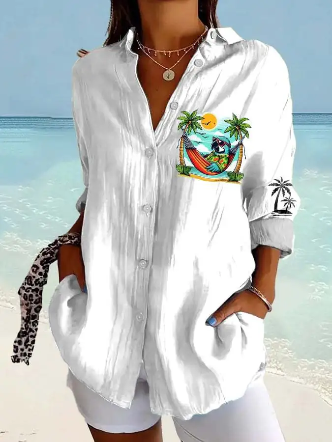 Women's Retro I‘m Retired Resort Hawaiian Print Casual Shirt