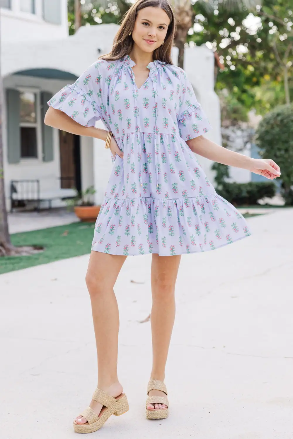 Let It Shine Periwinkle Floral Babydoll Dress