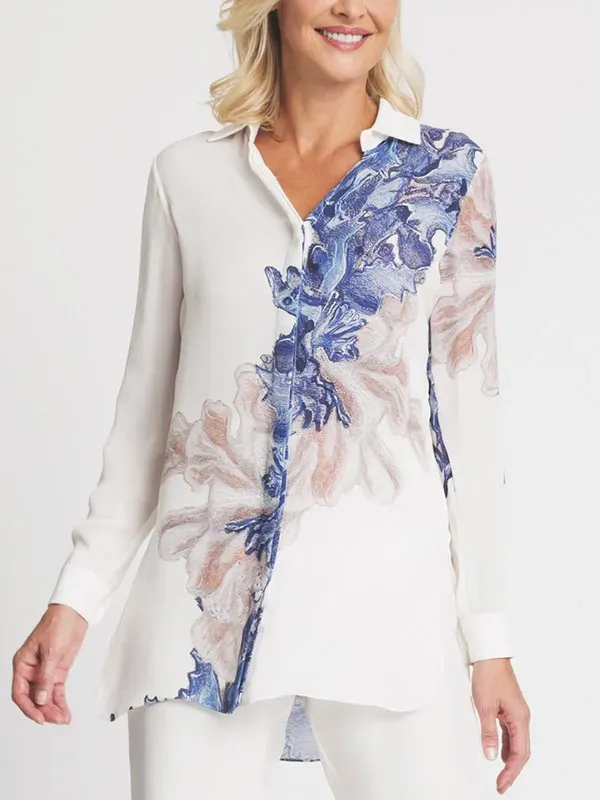 Vintage Print Blouse Elegant Ladies Suit