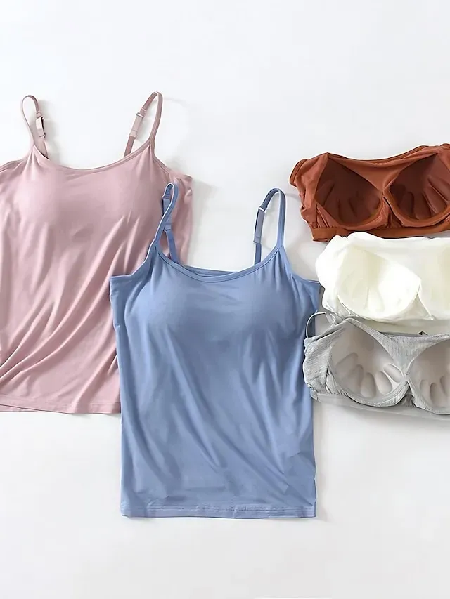 Women's Tank Top Basic Plain Regular Tops Sleeveless U Neck Regular Fit Casual Black White Pink Blue Khaki