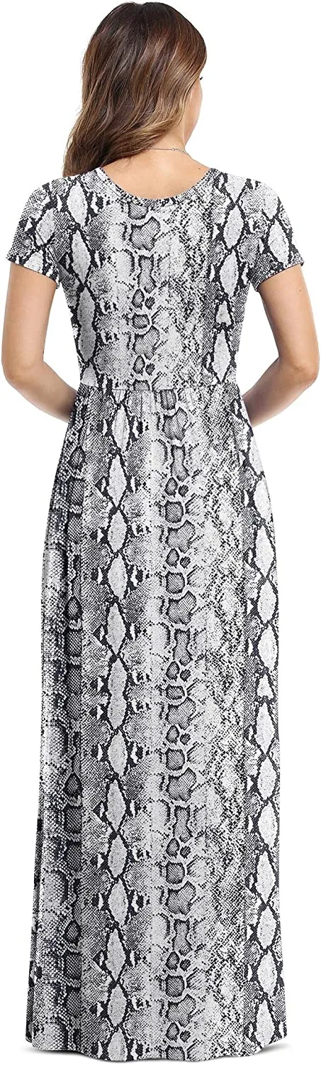 Women's Short Sleeve Loose Plain Maxi Dresses Casual Long Dresses with Pockets