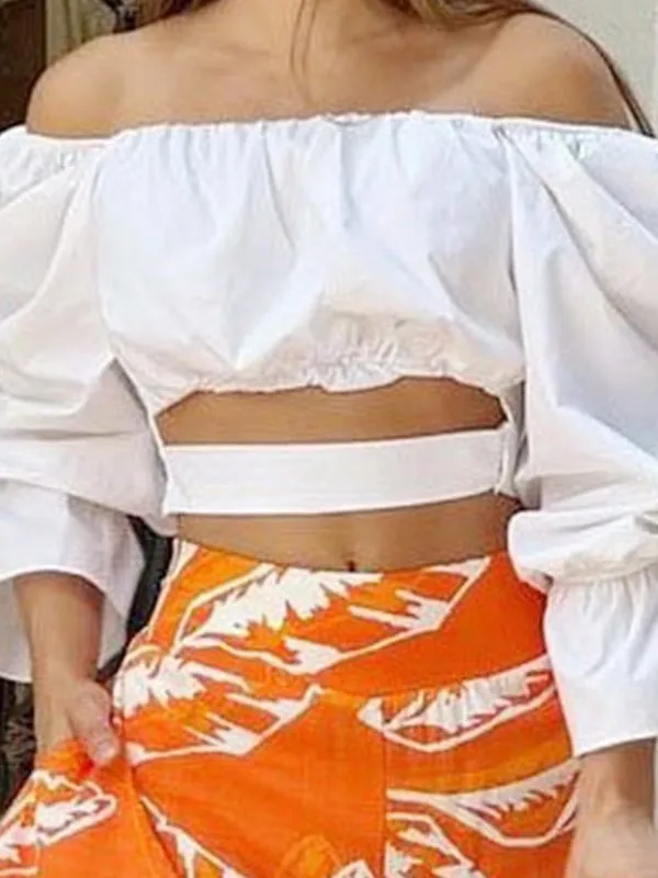 Women's Sets One-Shoulder Crop Top & Wide Leg Pants Two-Piece Set