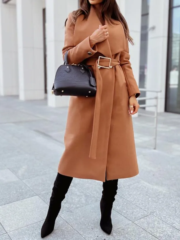 Belted long sleeve big collar Coat