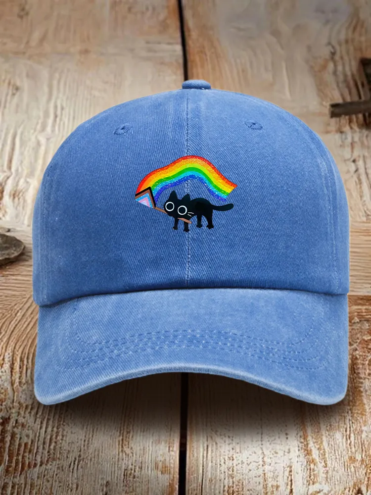 Proud Moon Kitten Rainbow Flag Printed Baseball Cap