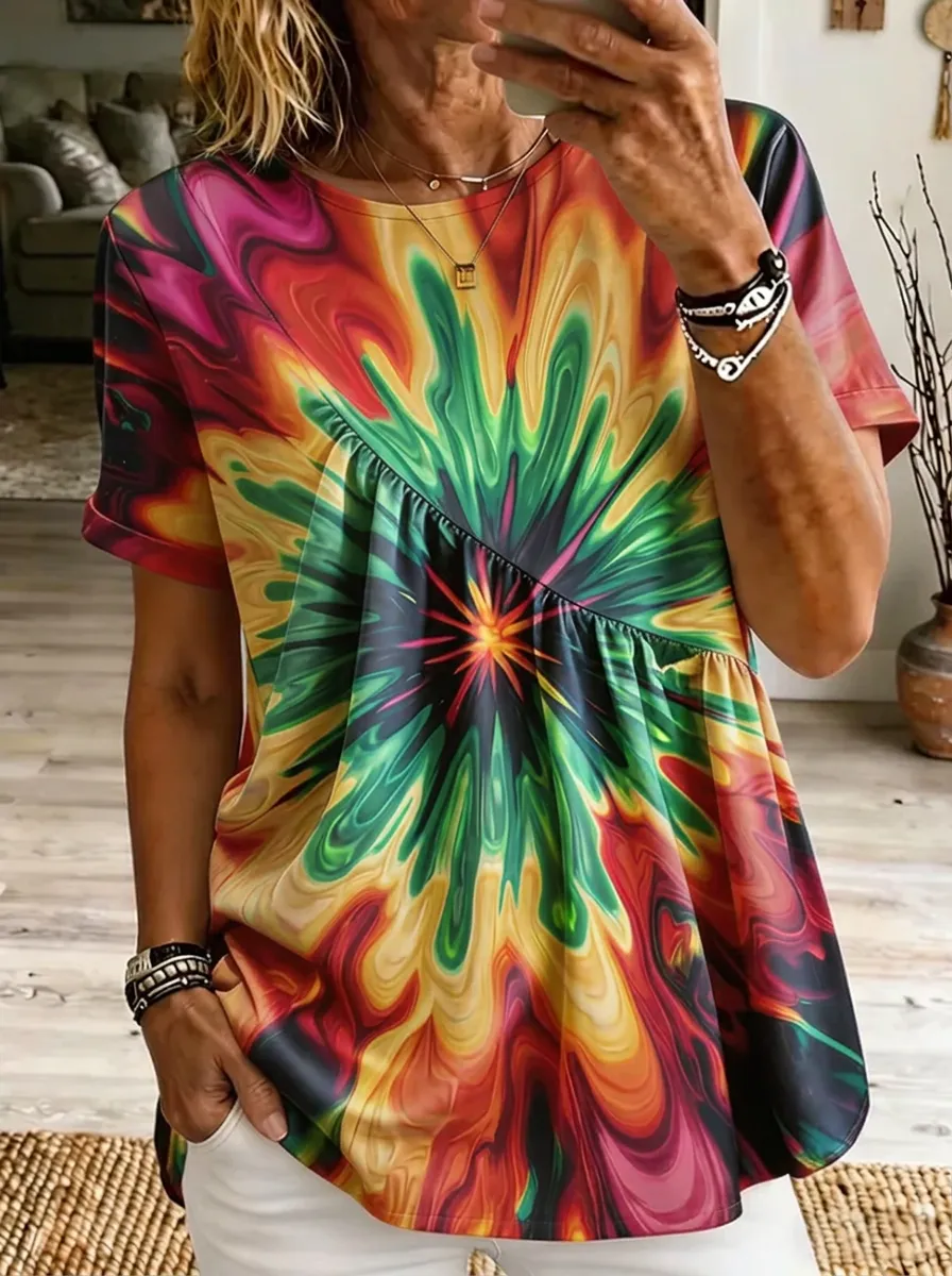Women's Nashville Music City Tie-Dye Sunburst Printed T-shirt
