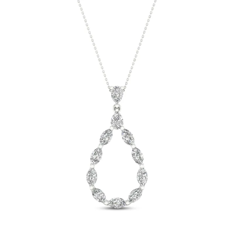 Diamond Teardrop Necklace 1-1/2 ct tw Pear & Marquise-cut 14K White Gold 18