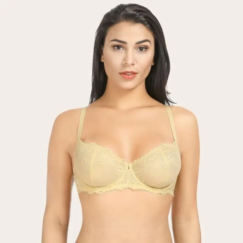 Eyelash Lace Demi Bra Sexy Sheer Lace Balconette Bra Daily Wear