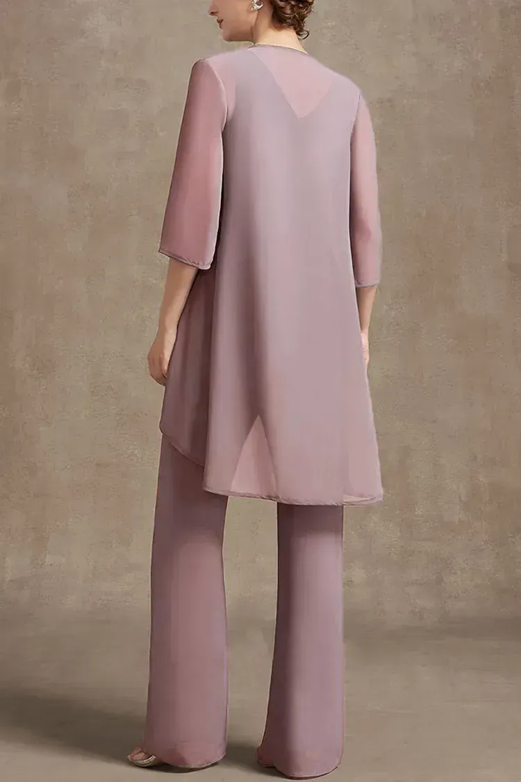 Plus Size Embroidery Chiffon Three Pieces Set Pant Suits