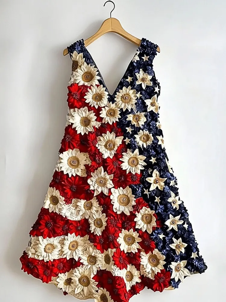 Women's Sunflower Flag Colorblock Sleeveless Dress