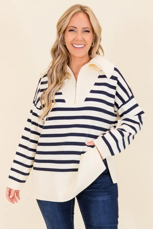 Sweet Stripes Sweater, Taupe