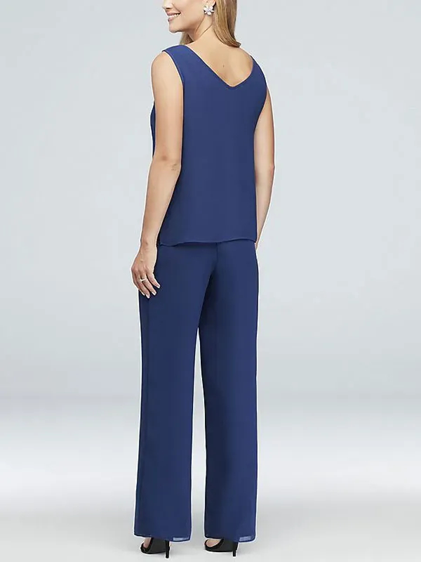 Lace-Detailed Georgette Three-Piece Pantsuit