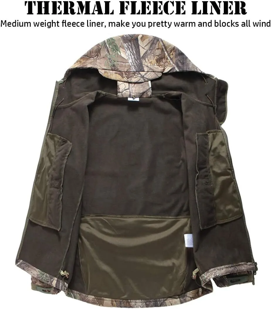 Men's Soft Shell Military Tactical Jacket Outdoor Camouflage Hunting Fleece Hooded Coat