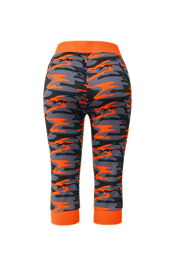 Camo Print Drawstring Capris Pants