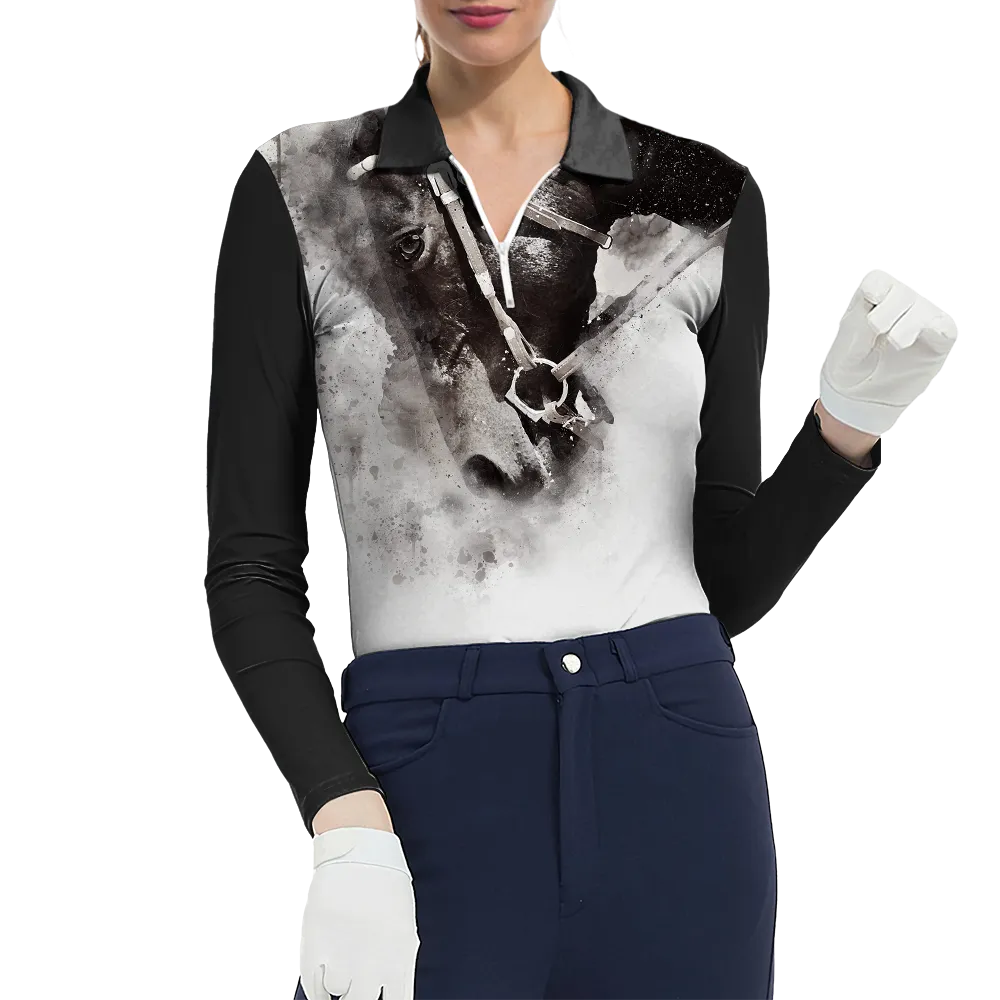 Women's Riding Style Horse Print Long Sleeve Casual Lapel Shirt
