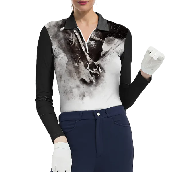 Women's Riding Style Horse Print Long Sleeve Casual Lapel Shirt
