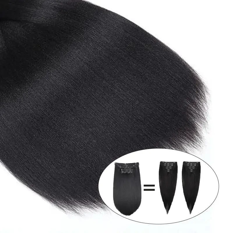 Double Drawn Yaki Straight Clip In Hair Extensions Human Hair Clip Ins 120g 8pcs With 18 Clips