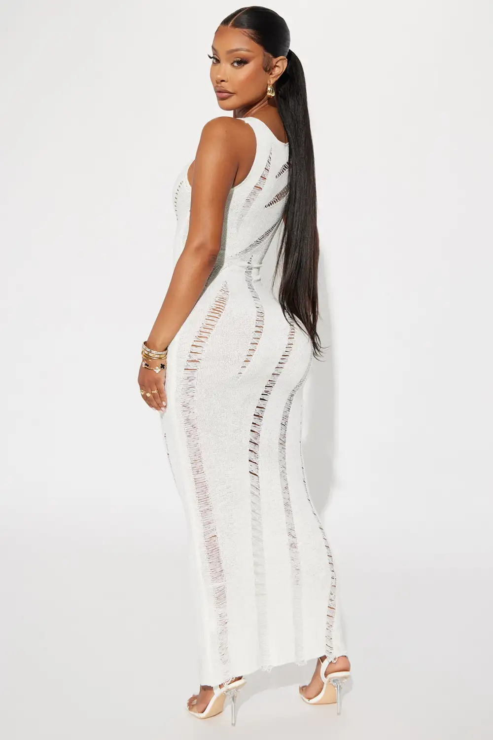 Avery Crochet Maxi Dress - White