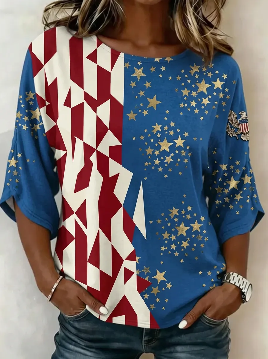 Women's Nashville USA Flag Star Eagle Printed T-shirt