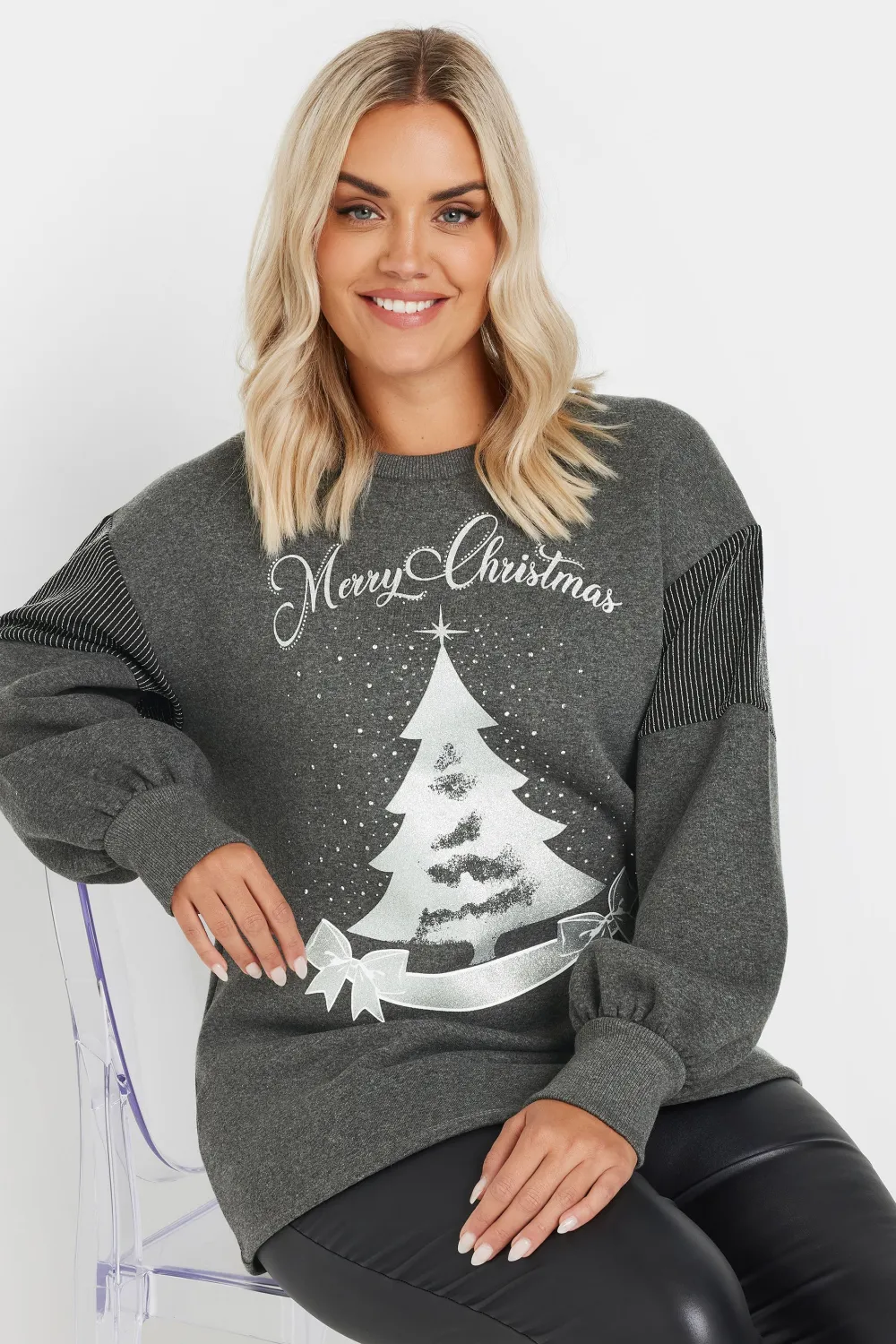 YOURS Curve Blue 'Merry Christmas' Diamante Embellished Sweatshirt