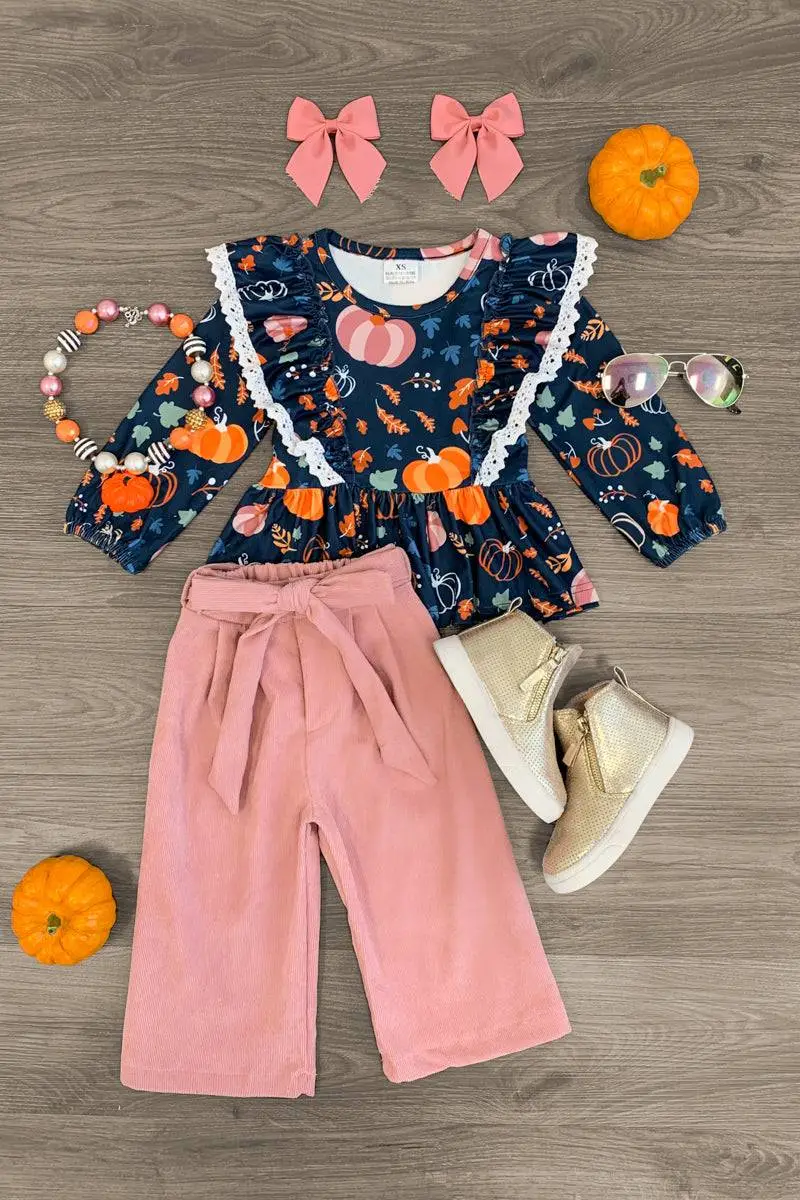 Fall Leaves & Pumpkins Corduroy Pant Set